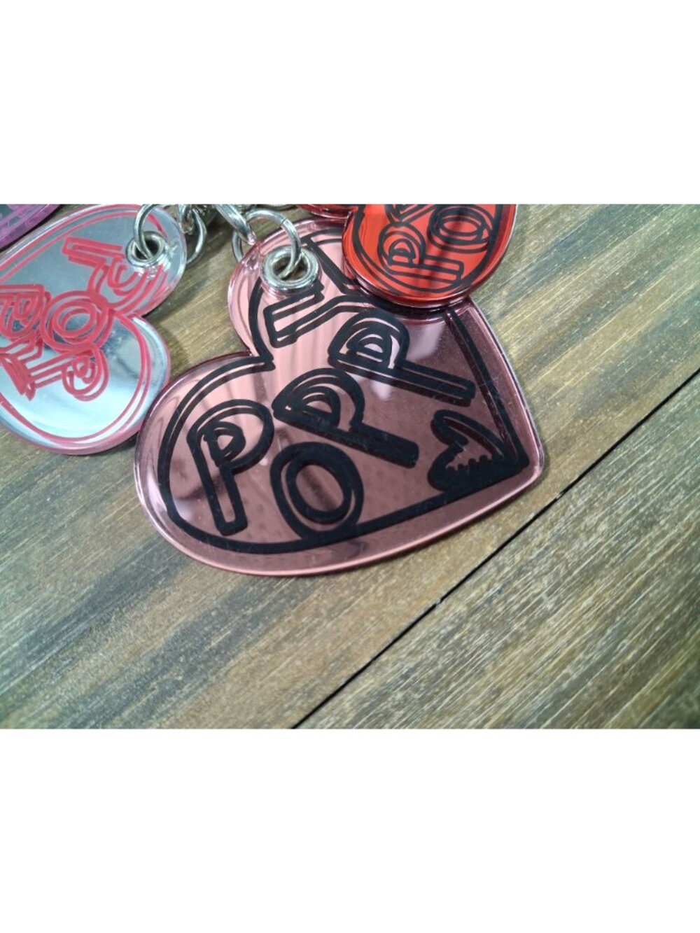 Coach Poppy Keychain Bag Tag Charm Heart Pink Red Outline Logo Mirrored - Picture 6 of 13